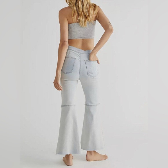 Free People We The Free Youthquake Womens Crop Flare Pants Bleach Light Blue 28 - Picture 2 of 9
